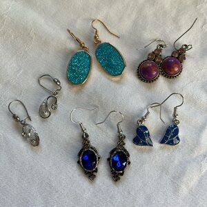 5 Pairs of Druse Crystal Drop Dangle Earrings Brand New/Never Worn